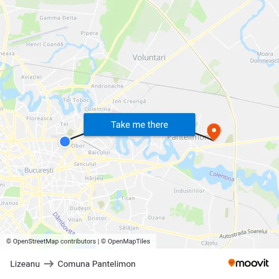 Lizeanu to Comuna Pantelimon map