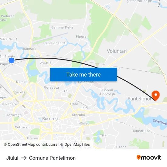 Jiului to Comuna Pantelimon map