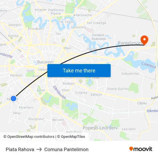 Piata Rahova to Comuna Pantelimon map