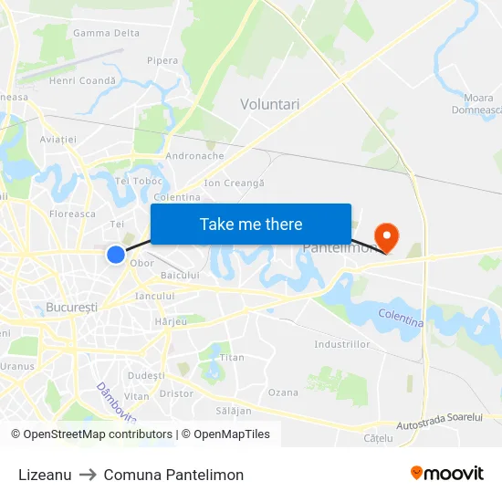 Lizeanu to Comuna Pantelimon map