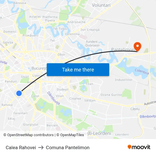Calea Rahovei to Comuna Pantelimon map