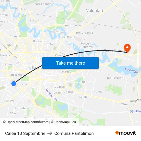 Calea 13 Septembrie to Comuna Pantelimon map