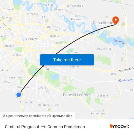 Cimitirul Progresul to Comuna Pantelimon map