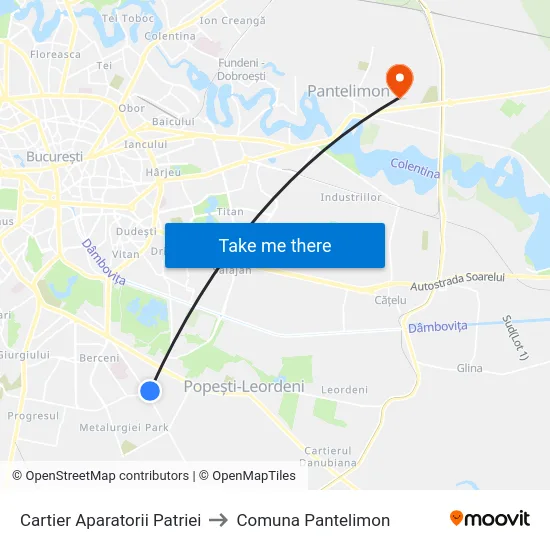 Cartier Aparatorii Patriei to Comuna Pantelimon map