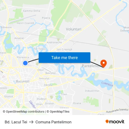 Bd. Lacul Tei to Comuna Pantelimon map