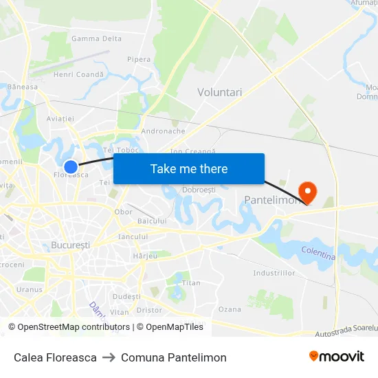 Calea Floreasca to Comuna Pantelimon map