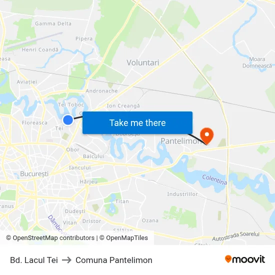 Bd. Lacul Tei to Comuna Pantelimon map