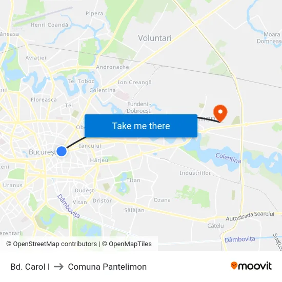 Bd. Carol I to Comuna Pantelimon map