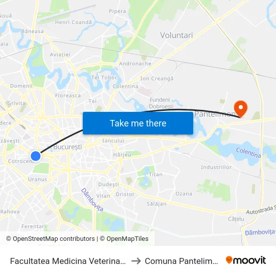 Facultatea Medicina Veterinara to Comuna Pantelimon map