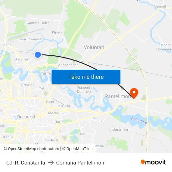 C.F.R. Constanta to Comuna Pantelimon map