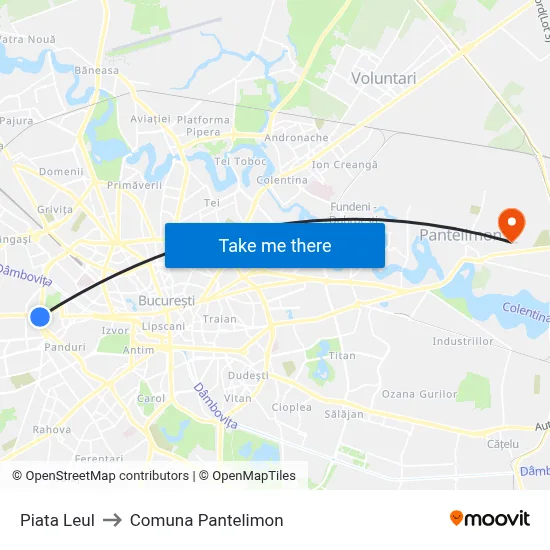 Piata Leul to Comuna Pantelimon map