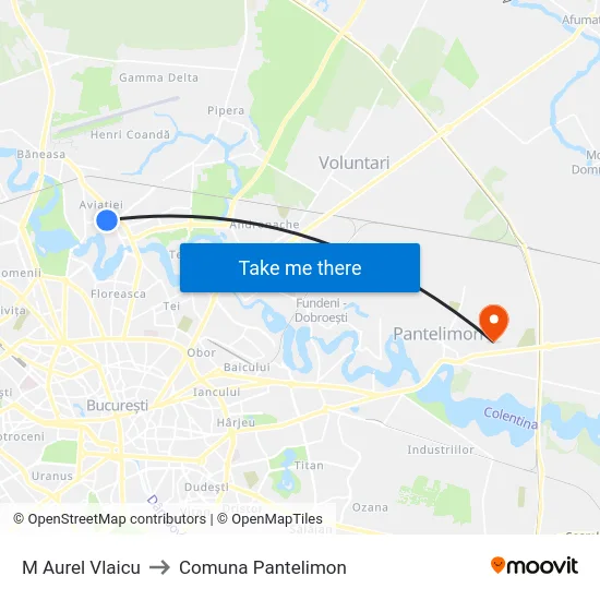 M Aurel Vlaicu to Comuna Pantelimon map