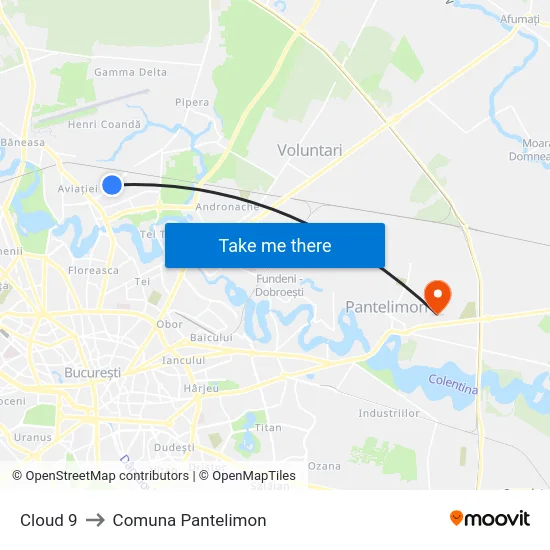 Cloud 9 to Comuna Pantelimon map