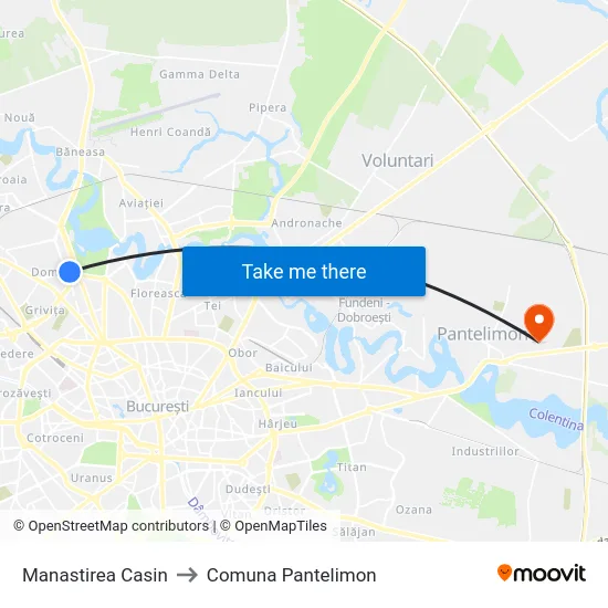 Manastirea Casin to Comuna Pantelimon map