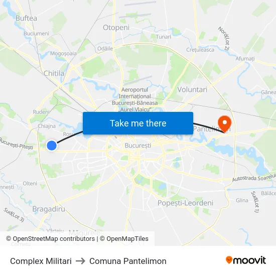 Complex Militari to Comuna Pantelimon map