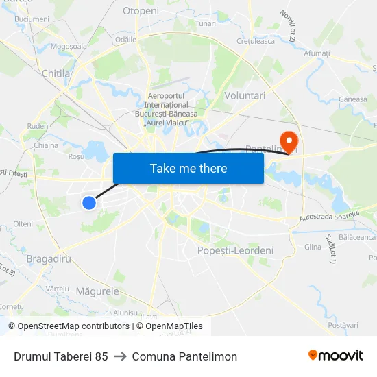 Drumul Taberei 85 to Comuna Pantelimon map
