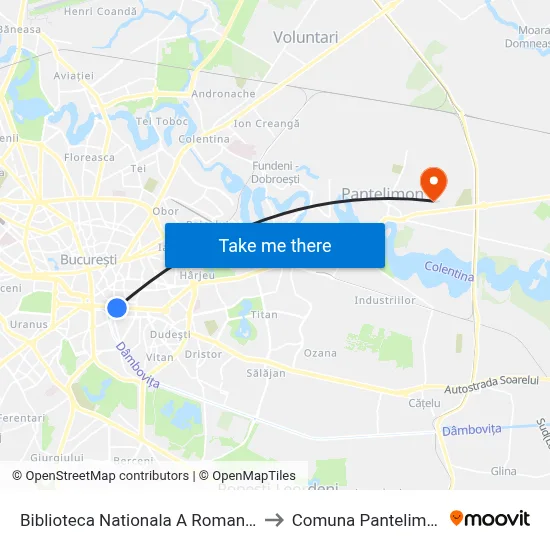 Biblioteca Nationala A Romaniei to Comuna Pantelimon map