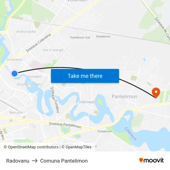 Radovanu to Comuna Pantelimon map