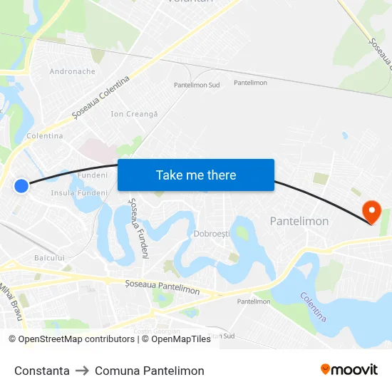 Constanta to Comuna Pantelimon map