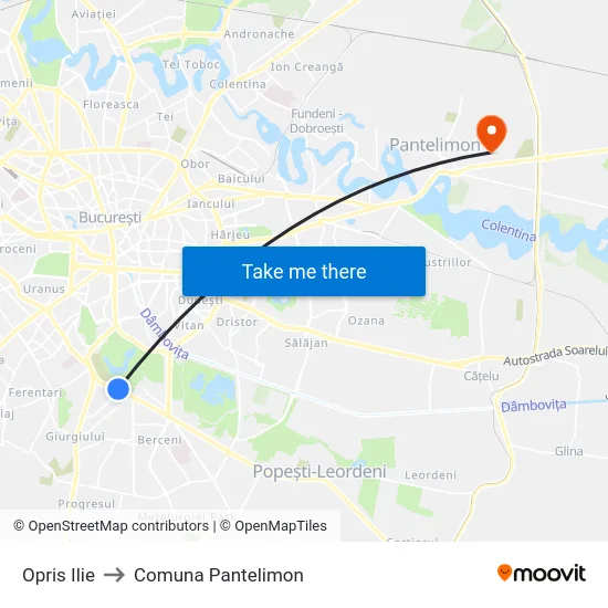 Opris Ilie to Comuna Pantelimon map