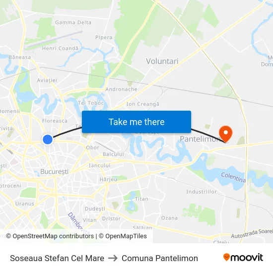 Soseaua Stefan Cel Mare to Comuna Pantelimon map