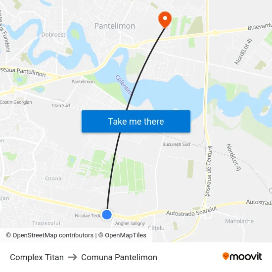 Complex Titan to Comuna Pantelimon map