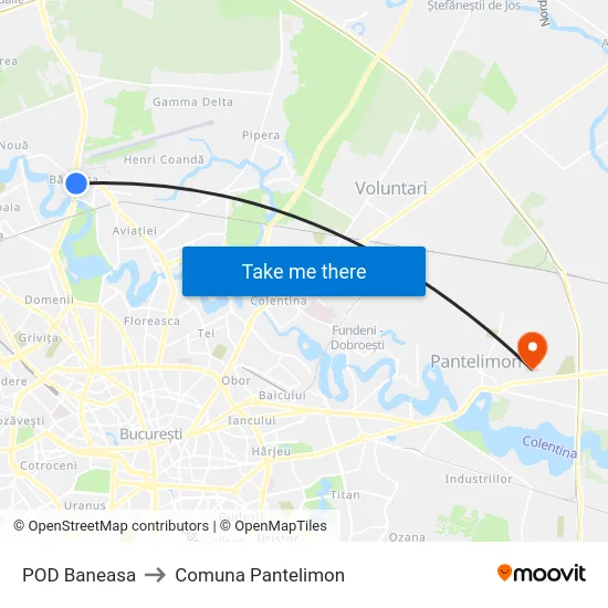 POD Baneasa to Comuna Pantelimon map