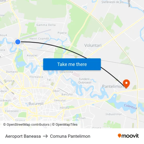 Aeroport Baneasa to Comuna Pantelimon map