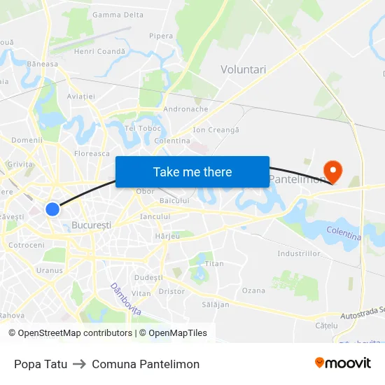 Popa Tatu to Comuna Pantelimon map