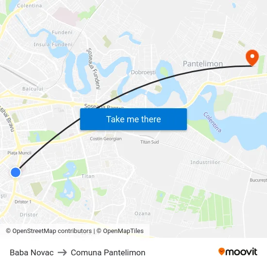 Baba Novac to Comuna Pantelimon map