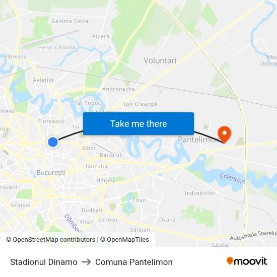 Stadionul Dinamo to Comuna Pantelimon map