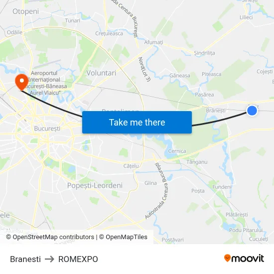 Branesti to ROMEXPO map