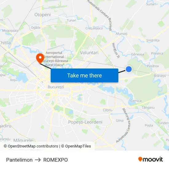 Pantelimon to ROMEXPO map