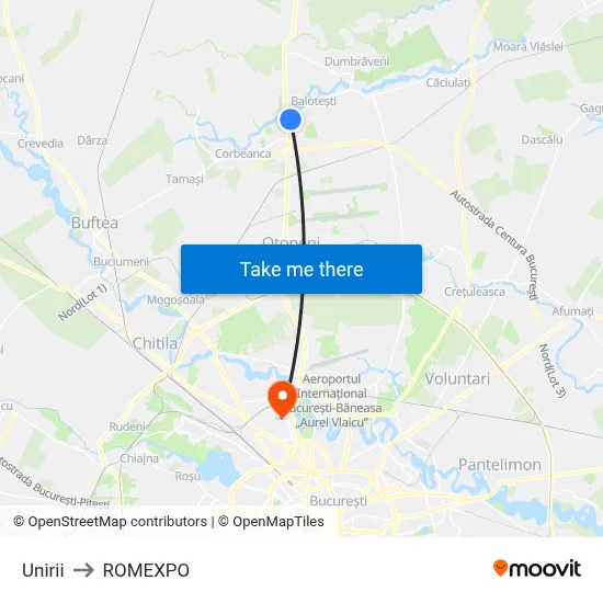 Unirii to ROMEXPO map