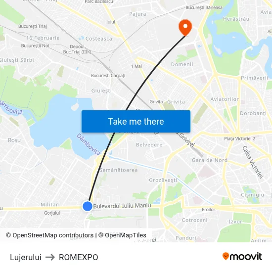Lujerului to ROMEXPO map