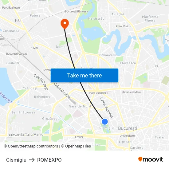 Cismigiu to ROMEXPO map