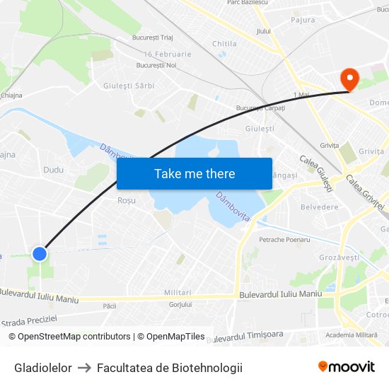 Gladiolelor to Facultatea de Biotehnologii map