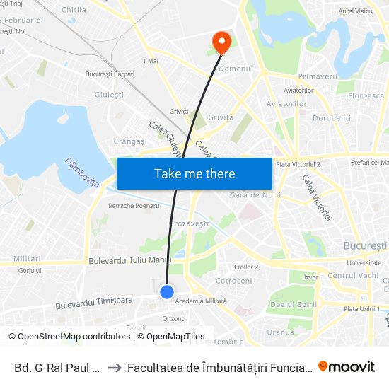 Bd. G-Ral Paul Teodorescu to Facultatea de Îmbunătățiri Funciare și Ingineria Mediului map