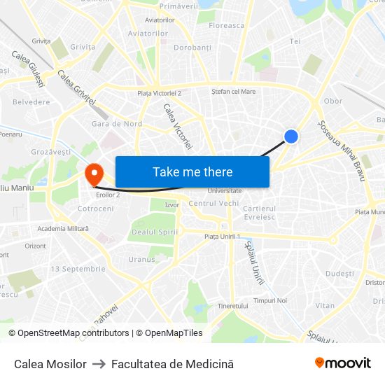 Calea Mosilor to Facultatea de Medicină map
