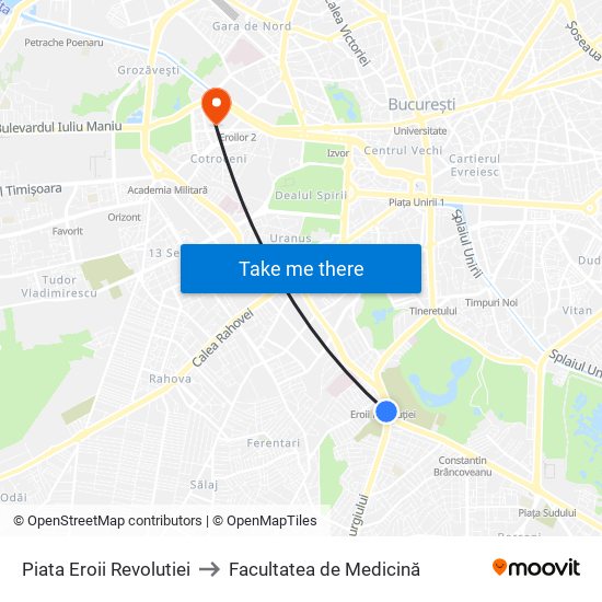 Piata Eroii Revolutiei to Facultatea de Medicină map