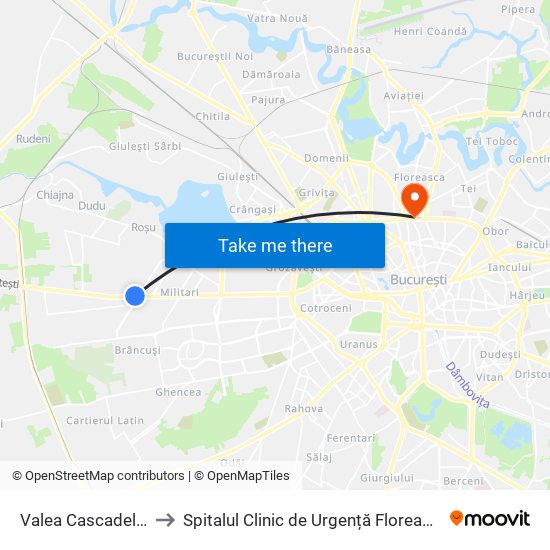 Valea Cascadelor to Spitalul Clinic de Urgență Floreasca map