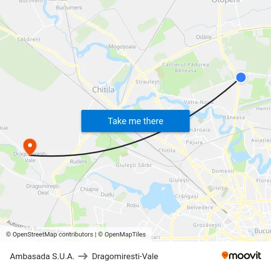 Ambasada S.U.A. to Dragomiresti-Vale map