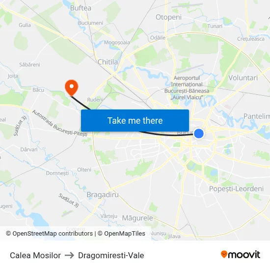 Calea Mosilor to Dragomiresti-Vale map