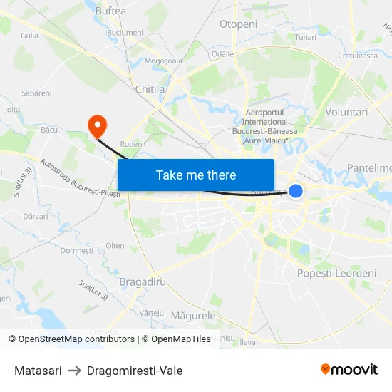 Matasari to Dragomiresti-Vale map