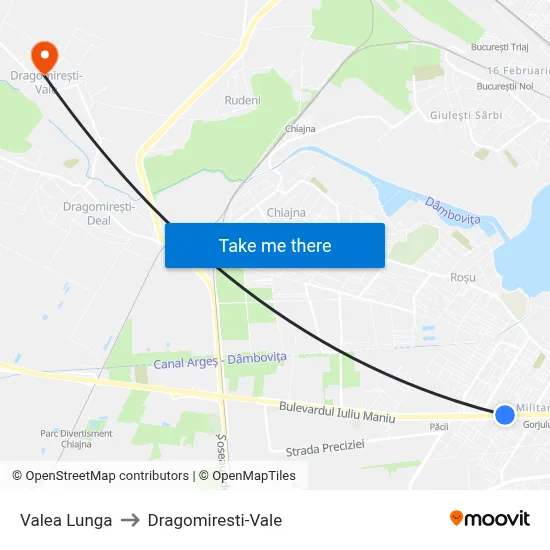 Valea Lunga to Dragomiresti-Vale map