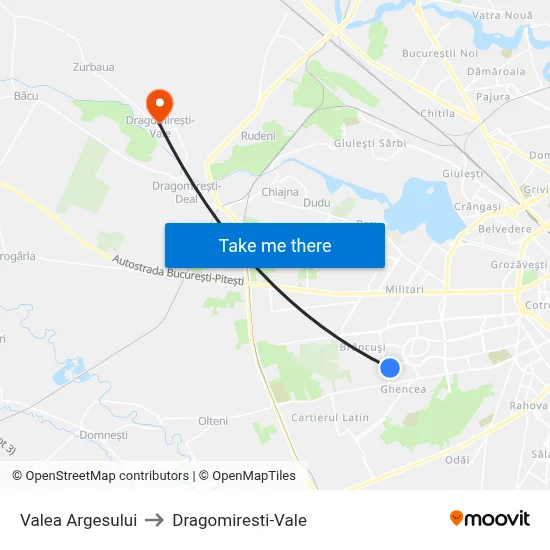 Valea Argesului to Dragomiresti-Vale map