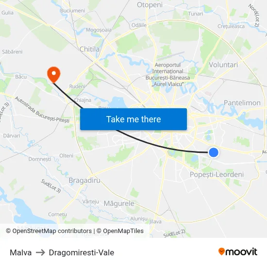 Malva to Dragomiresti-Vale map