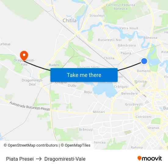 Piata Presei to Dragomiresti-Vale map