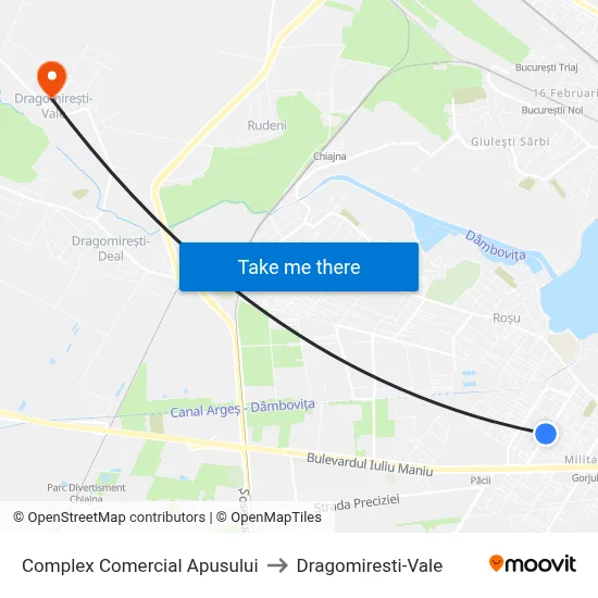 Complex Comercial Apusului to Dragomiresti-Vale map
