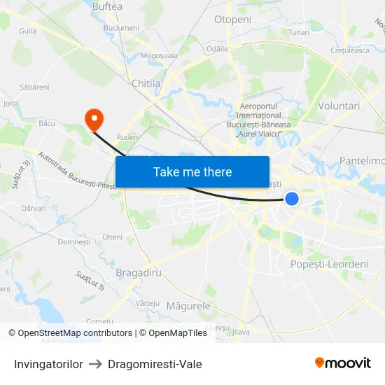 Invingatorilor to Dragomiresti-Vale map